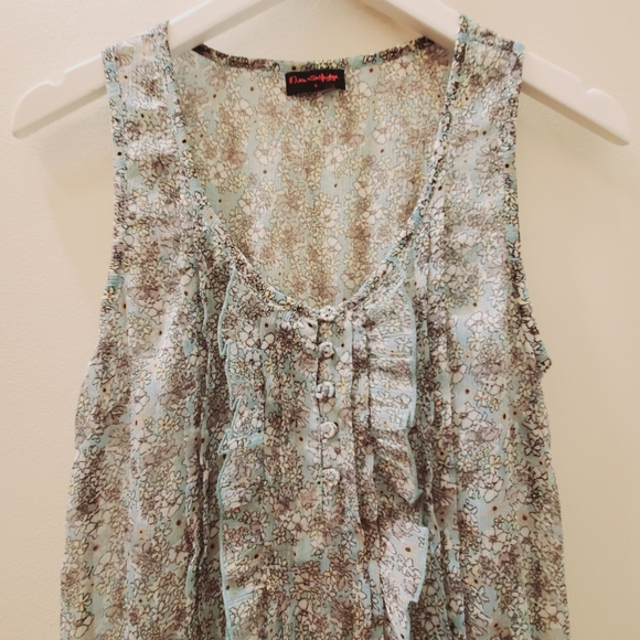 Vintage Miss Selfridges floral sheer tank tops with ruffles, size small - Picture 3 of 8